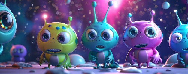 3D cartoon one aliens in space