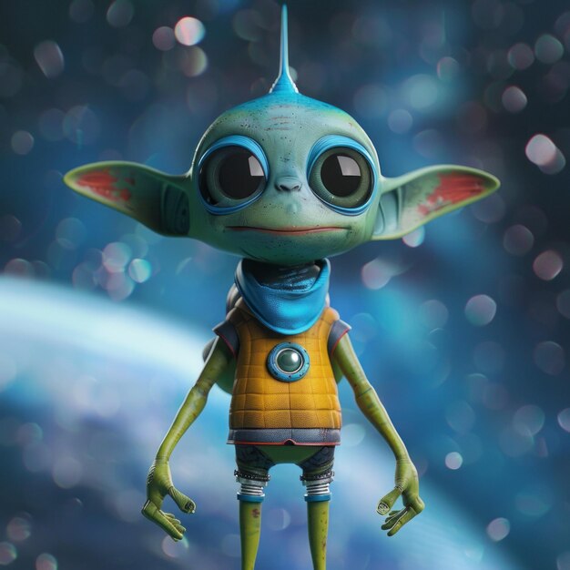 3D cartoon one aliens in space