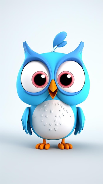 3D Cartoon owl on a light background