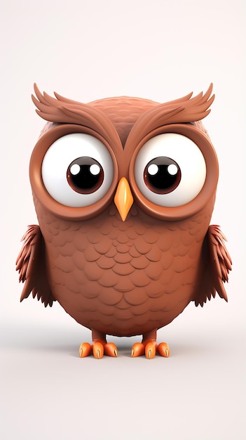 3D Cartoon owl on a light background