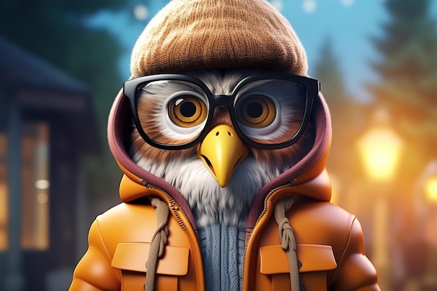 3D cartoon Owl portrait