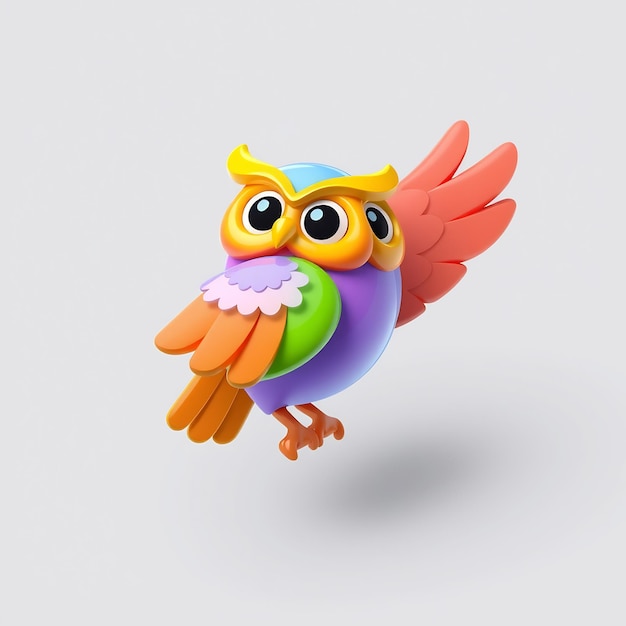 Photo a 3d cartoon owl with colorful feathers and big eyes