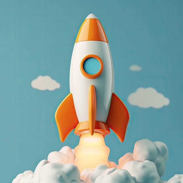 3d cartoon pastel A rocket takes off for business concept