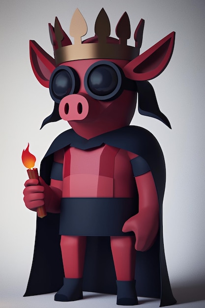 3D Cartoon Pig King with Torch