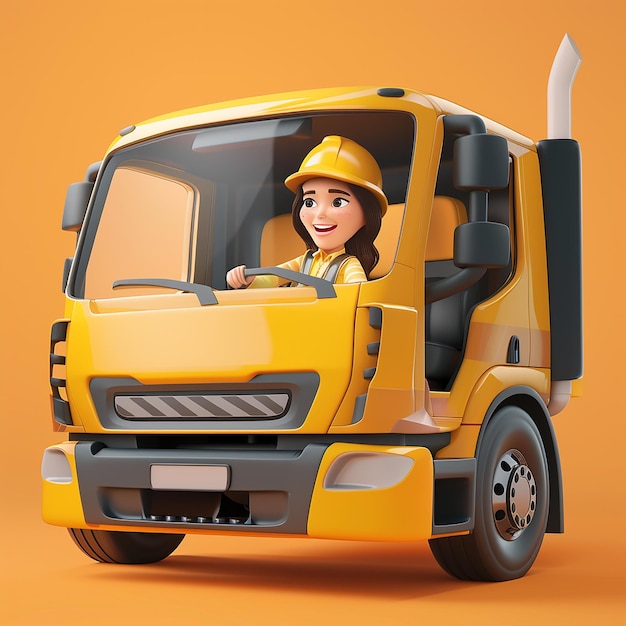 3D Cartoon Portrait of a Woman Truck Driver