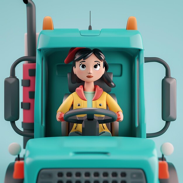 3D Cartoon Portrait of a Woman Truck Driver