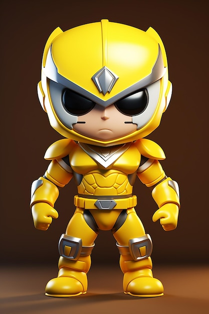 3D Cartoon Power Ranger in Yellow Costume