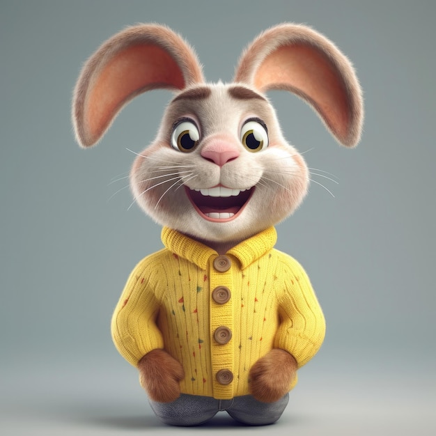 3D cartoon Rabbit portrait wearing clothes glasses hat and jacket standing in front