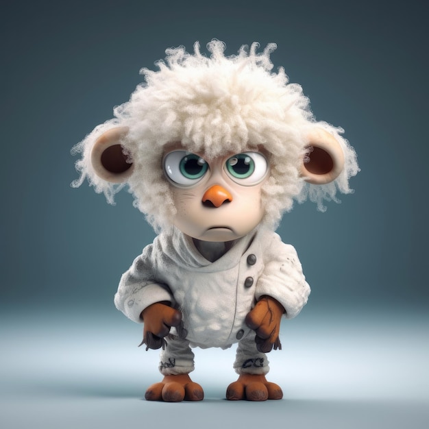 3D cartoon Sheep portrait wearing clothes glasses hat and jacket standing in front