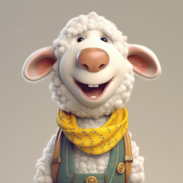 3D cartoon Sheep portrait wearing clothes glasses hat and jacket standing in front