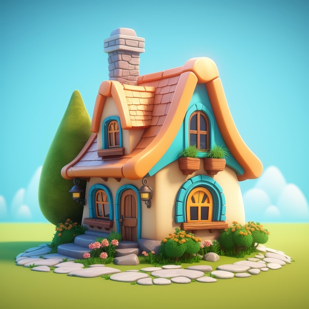 Photo 3d cartoon silken house with a cute compact and simple design