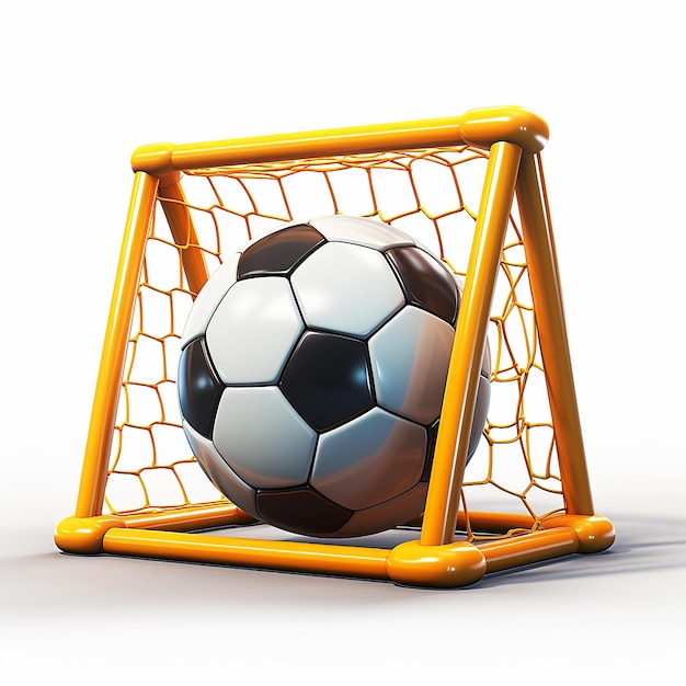 3D Cartoon Soccer Goal on White Background