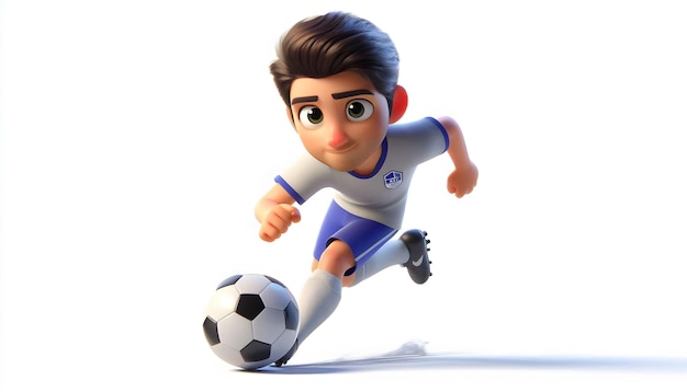 3D cartoon of a soccer player in action isolated white background