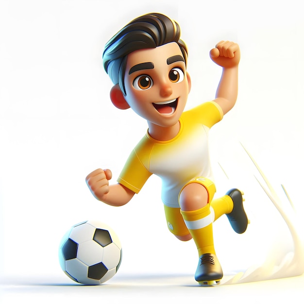 3D cartoon of a soccer player celebrating a goal in isolated white background