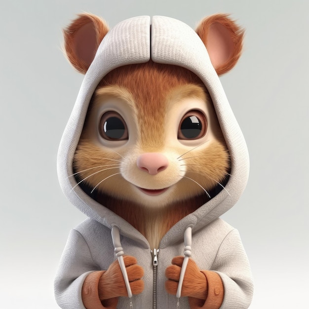 3D cartoon Squirrel portrait wearing clothes glasses hat and jacket standing in front