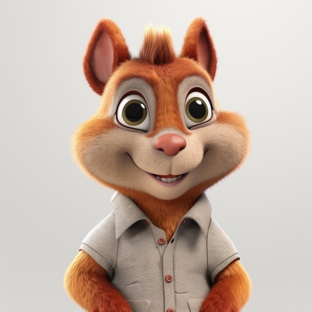 3D cartoon Squirrel portrait wearing clothes glasses hat and jacket standing in front