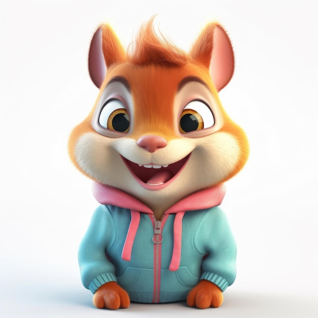 3D cartoon Squirrel portrait wearing clothes glasses hat and jacket standing in front