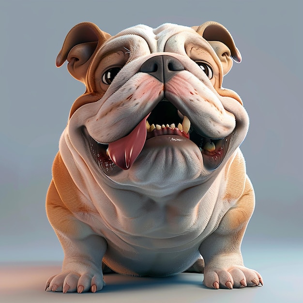 3D Cartoon Style Bulldog Pink Nose Rich Expressions