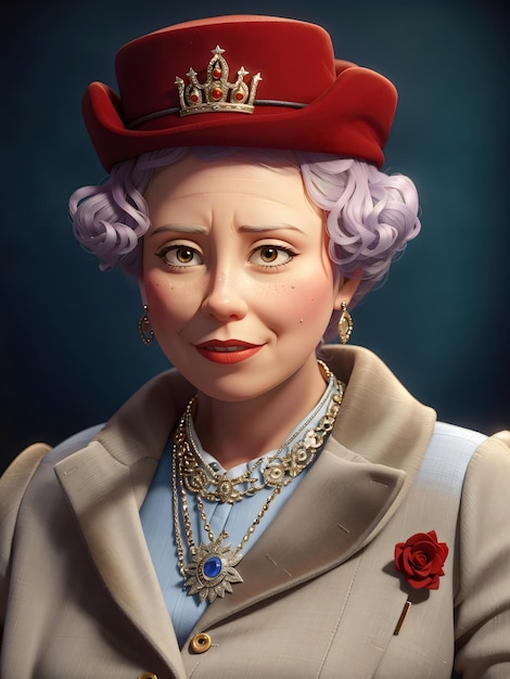 3d cartoon style character of Queen Elisabeth created with Generative AI