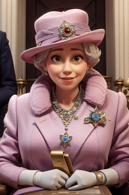 3d cartoon style character of Queen Elisabeth created with Generative AI