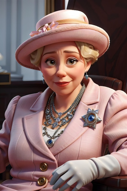 3d cartoon style character of Queen Elisabeth created with Generative AI