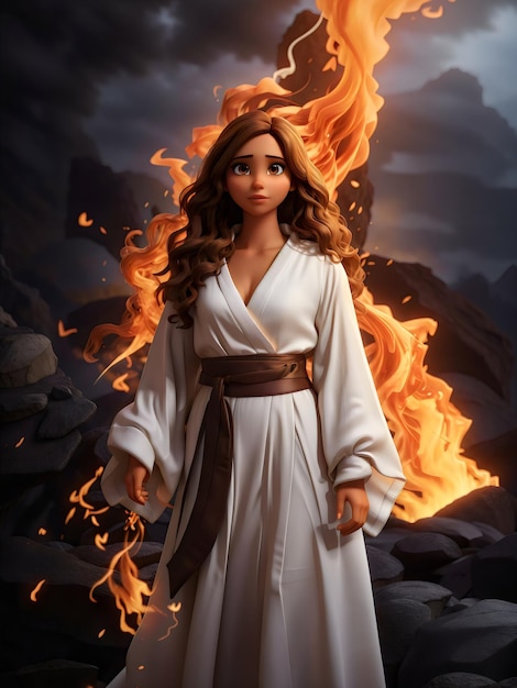 3d cartoon style character of Women with fire created with Generative AI