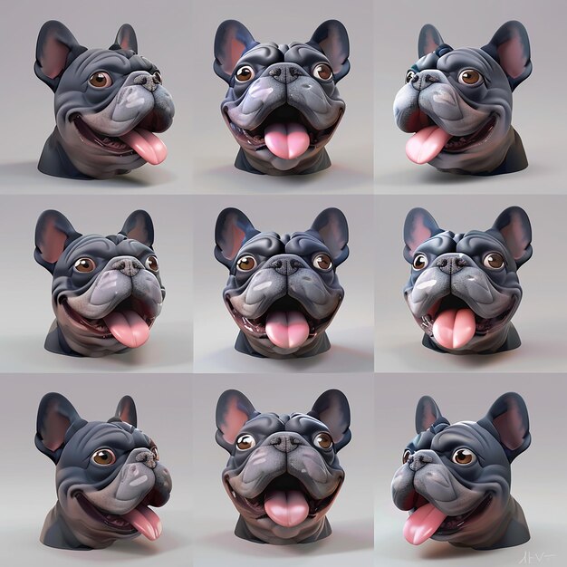 Photo 3d cartoon style french bulldog pink nose rich expression