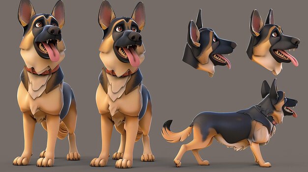 3D Cartoon Style German Shepherd Pink Nose Rich Expression