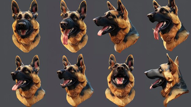 3D Cartoon Style German Shepherd Pink Nose Rich Expression