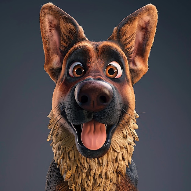 3D Cartoon Style German Shepherd Pink Nose Rich Expression