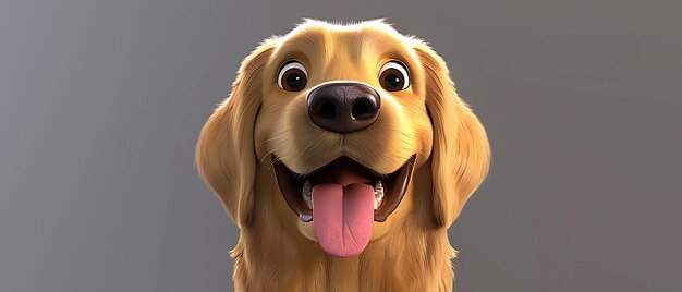 Photo 3d cartoon style golden retriever pink nose rich expression