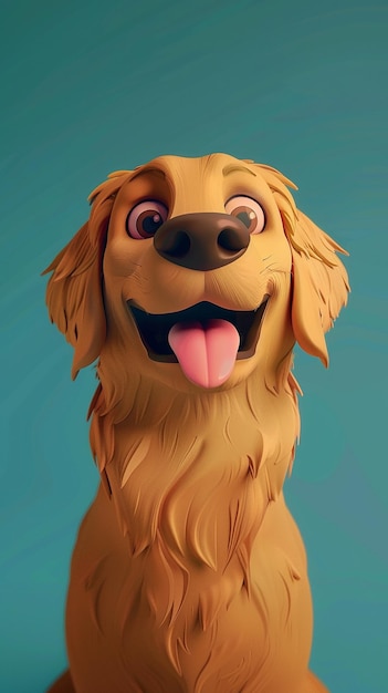 Photo 3d cartoon style golden retriever pink nose rich expression