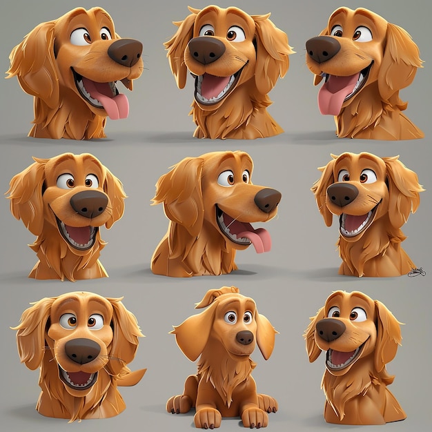 Photo 3d cartoon style golden retriever pink nose rich expression