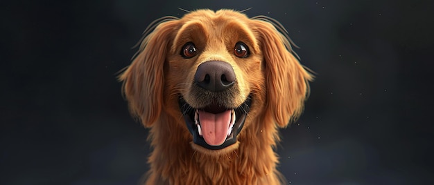 3D Cartoon Style Golden Retriever Pink Nose Rich Expression