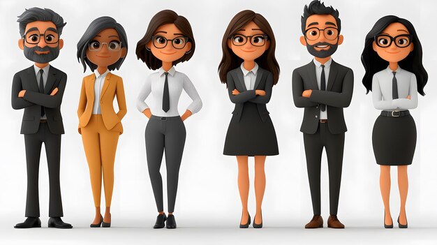 Photo 3d cartoon style image of office professionals dressed in business attire against a plain white background