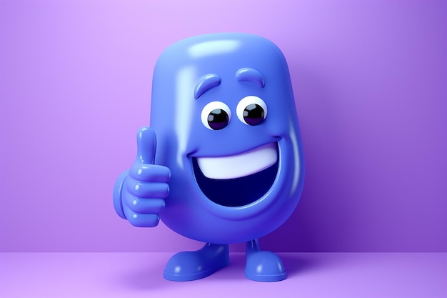 3D Cartoon Style Thumbs Up Abstract Character on Purple Background