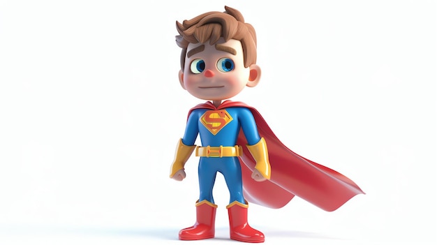 Photo a 3d cartoon superhero boy with a red cape