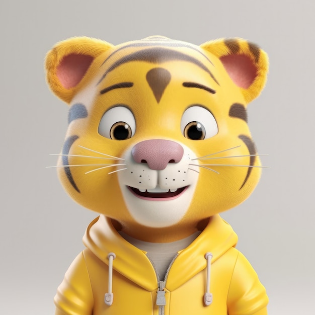 3D cartoon Tiger portrait wearing clothes glasses hat and jacket standing in front