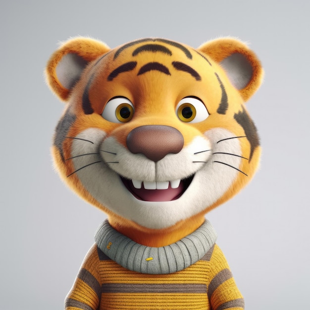 3D cartoon Tiger portrait wearing clothes glasses hat and jacket standing in front