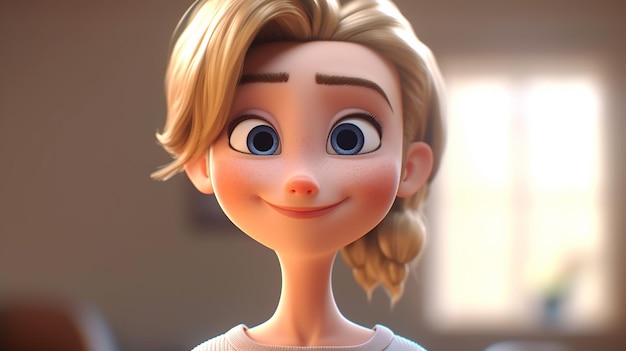 3d cartoon woman in happy mood photo realistic illustration made by generative AI