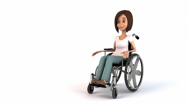 3d cartoon woman sitting in wheelchair