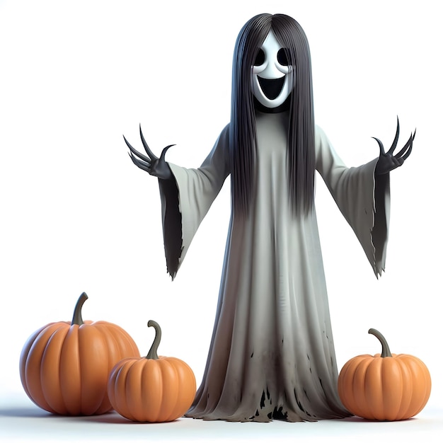 Photo 3d cartoon of a women wearing a scary halloween costume