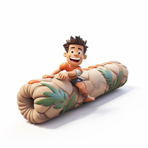 3D Cartoon Yoga Bolster on White Background