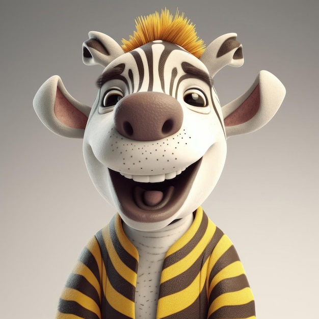 3D cartoon Zebra horse portrait wearing clothes glasses hat and jacket standing in front