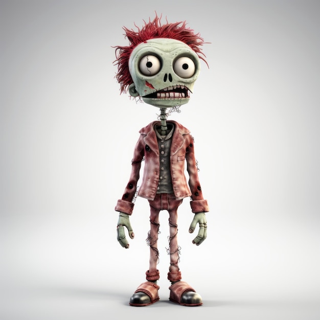 Photo 3d cartoon zombie with red hair tim burton style illustration