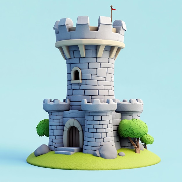 Photo 3d castle tower icon fortified structure illustration logo