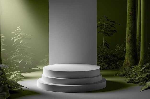 3D Ceramic Round Podium For Product With Nature Background Generated AI