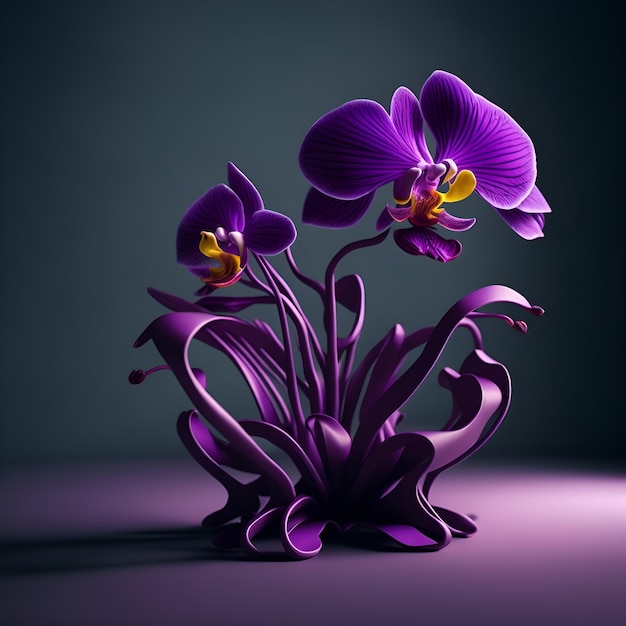 3d chair made out of orchid on a flat bright floor created with Generative AI technology