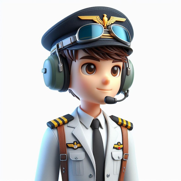 3D CHARACTER OF AN AIRPLANE PILOT ON A WHITE BACKGROUND