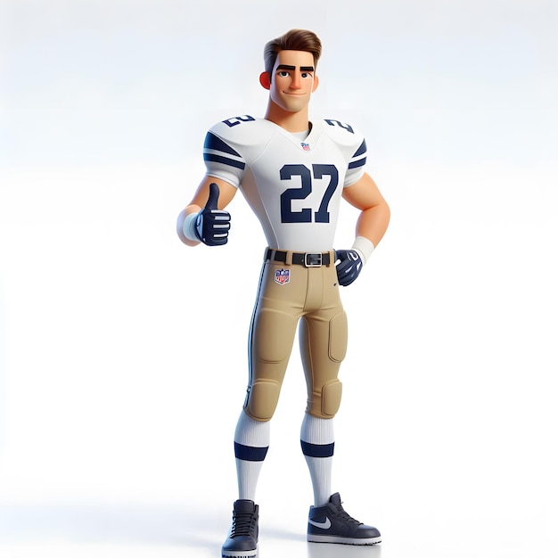 3D character of American Football player in white background